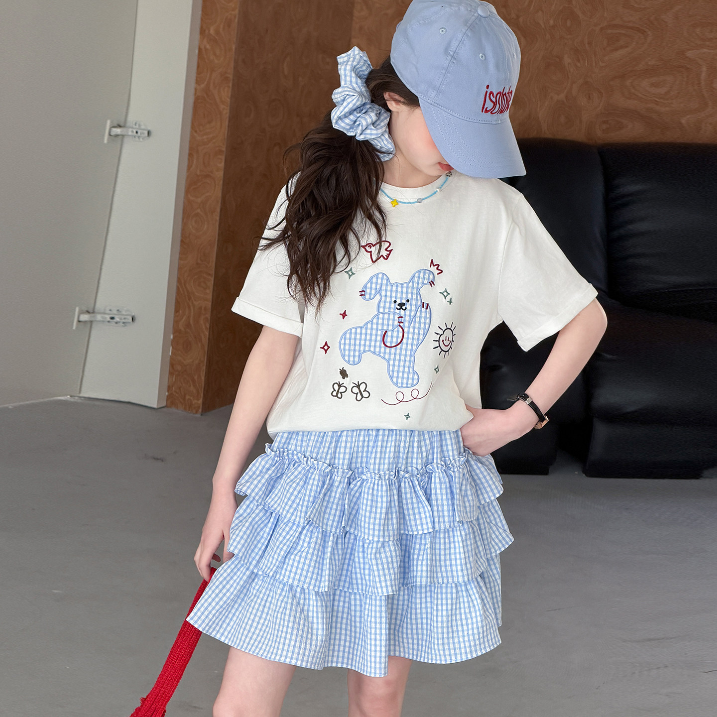 女童夏季休闲短袖可爱蛋糕裙套装图片