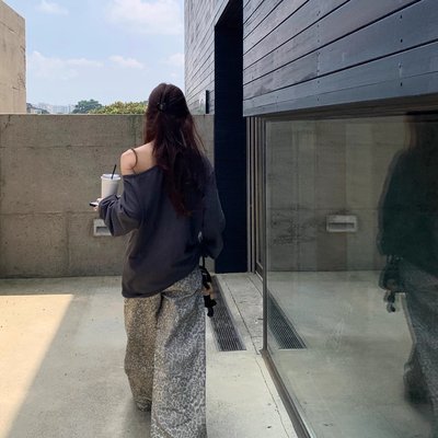 SUNONEONE 豹纹宽松阔腿直筒低腰休闲裤女秋季韩版小个子显瘦裤子