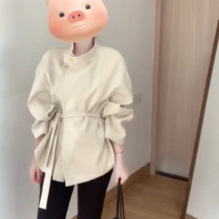 柏林傍晚 白色立领短款风衣女春秋收腰宽松英伦风廓形外套