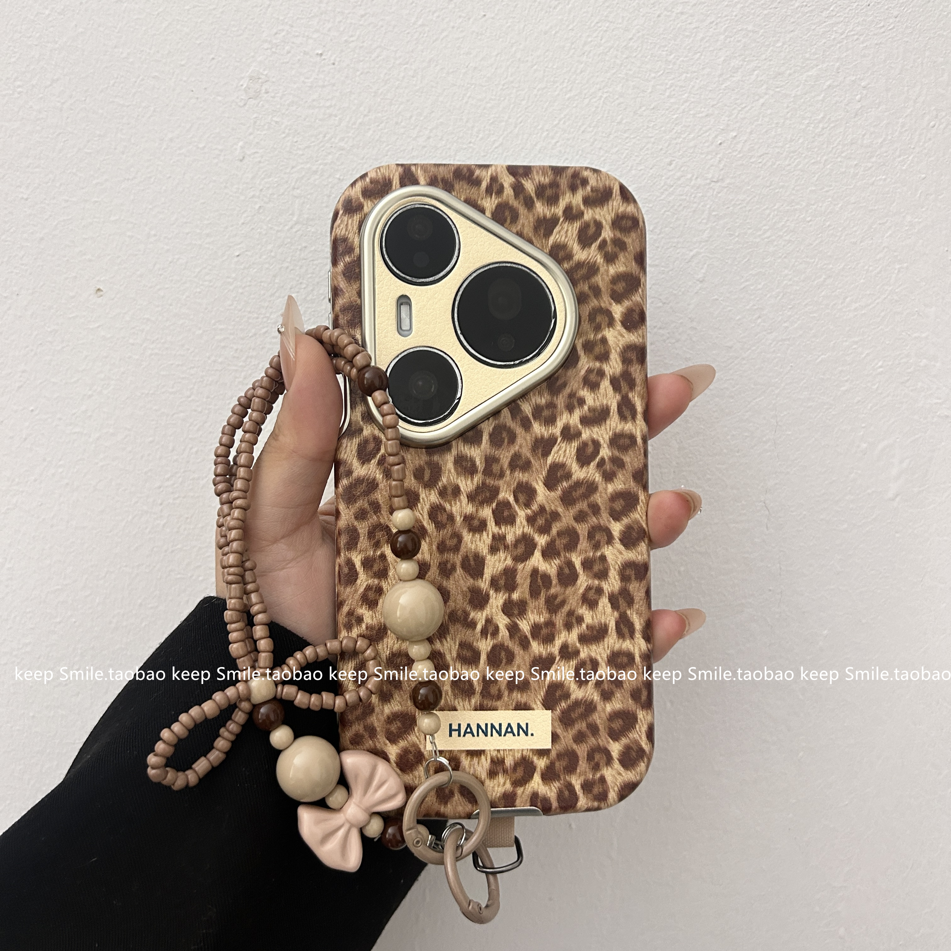 ins风秋冬美拉德豹纹适用华为mate70pro手机壳mate60pro皮纹大视窗pura80pro链条手绳pura70pro全包保护套m60