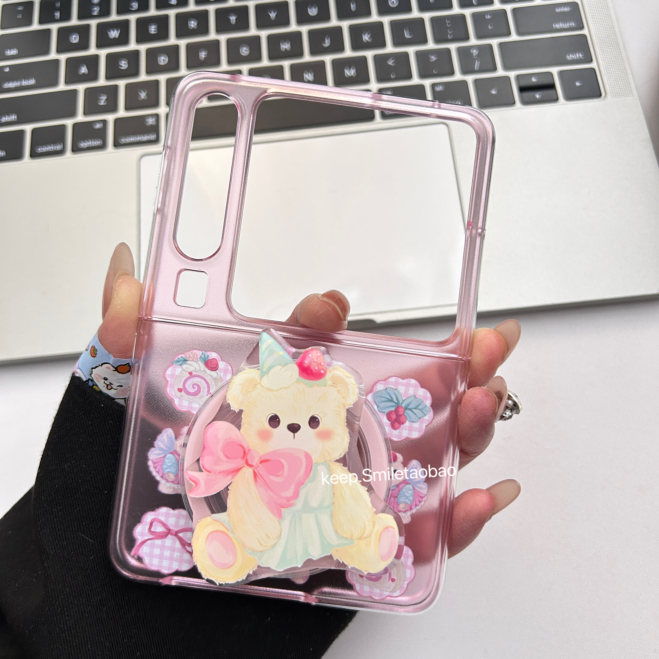 卡通可爱九宫格小熊磁吸支架适用华为PuraX手机壳小米mixflip翻盖屏pokcet2折叠屏三星zflip6/5硬壳oppo保护