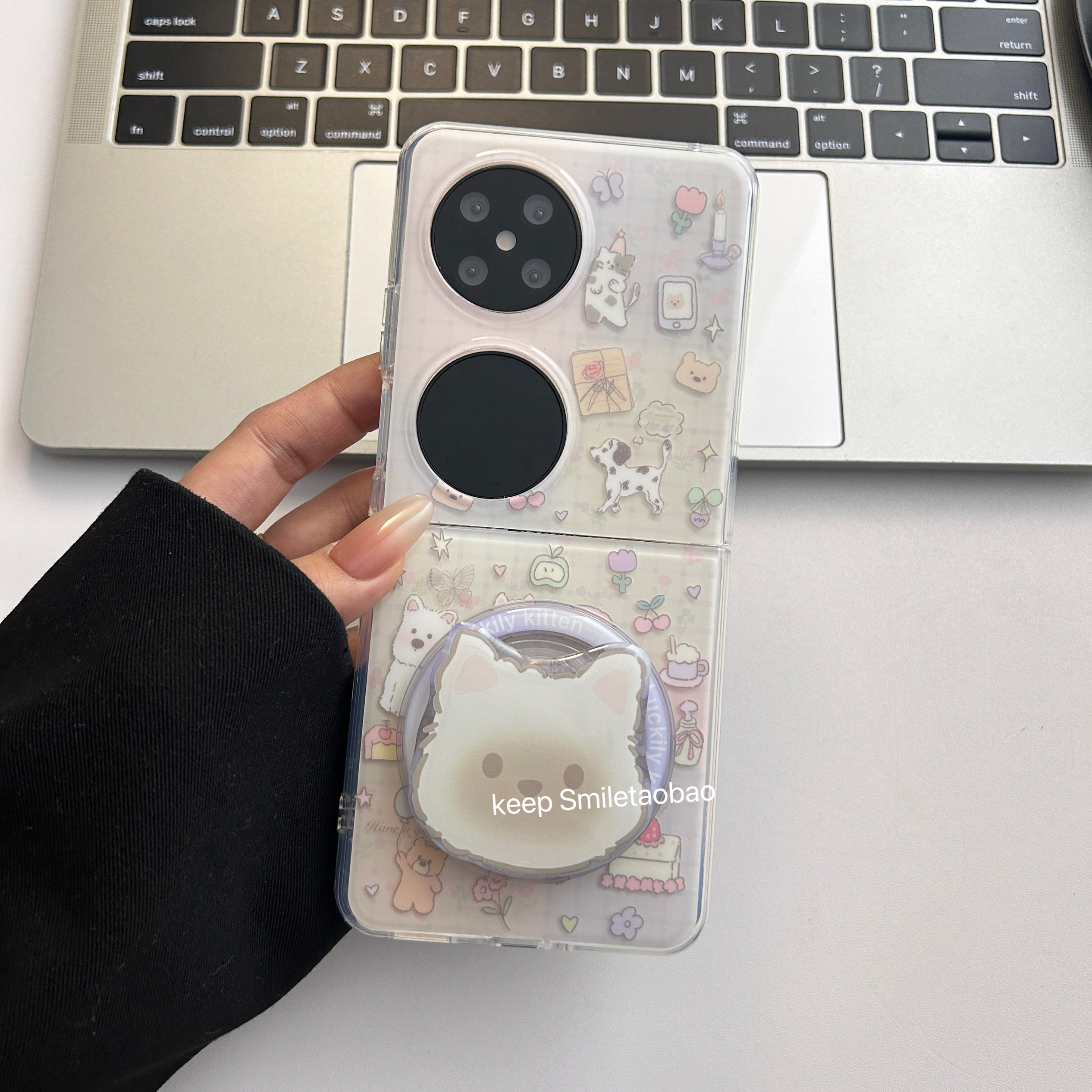 ins晕染卡通格纹西高地磁吸支架适用适用华为PuraX折叠屏手机壳pokcet2双层磁吸壳p50pocket保护套华为novafl