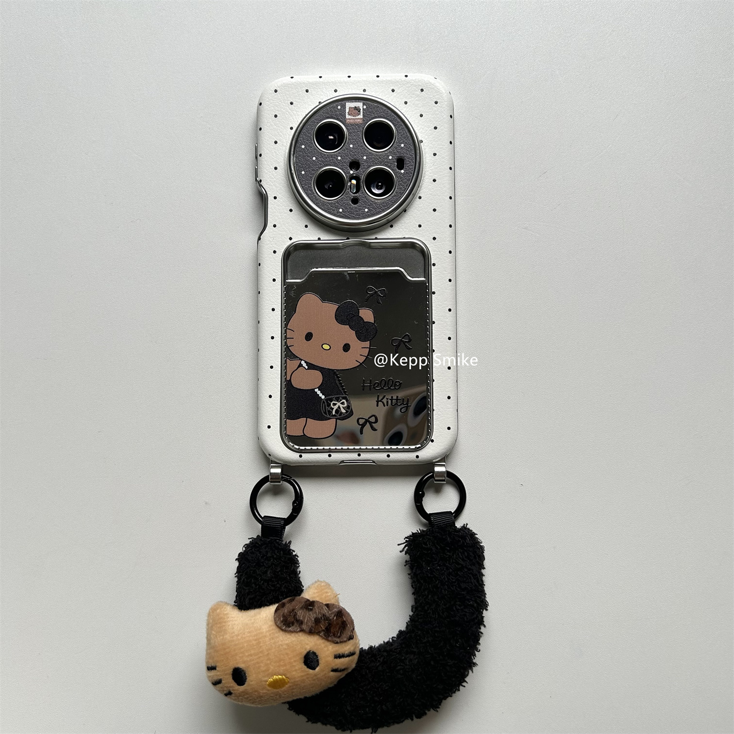 可爱卡通小香风波点黑裙kt猫卡包壳适用华为mate70pro+保护套mate60pro皮纹卡包pura80pro女款mate60防摔p70