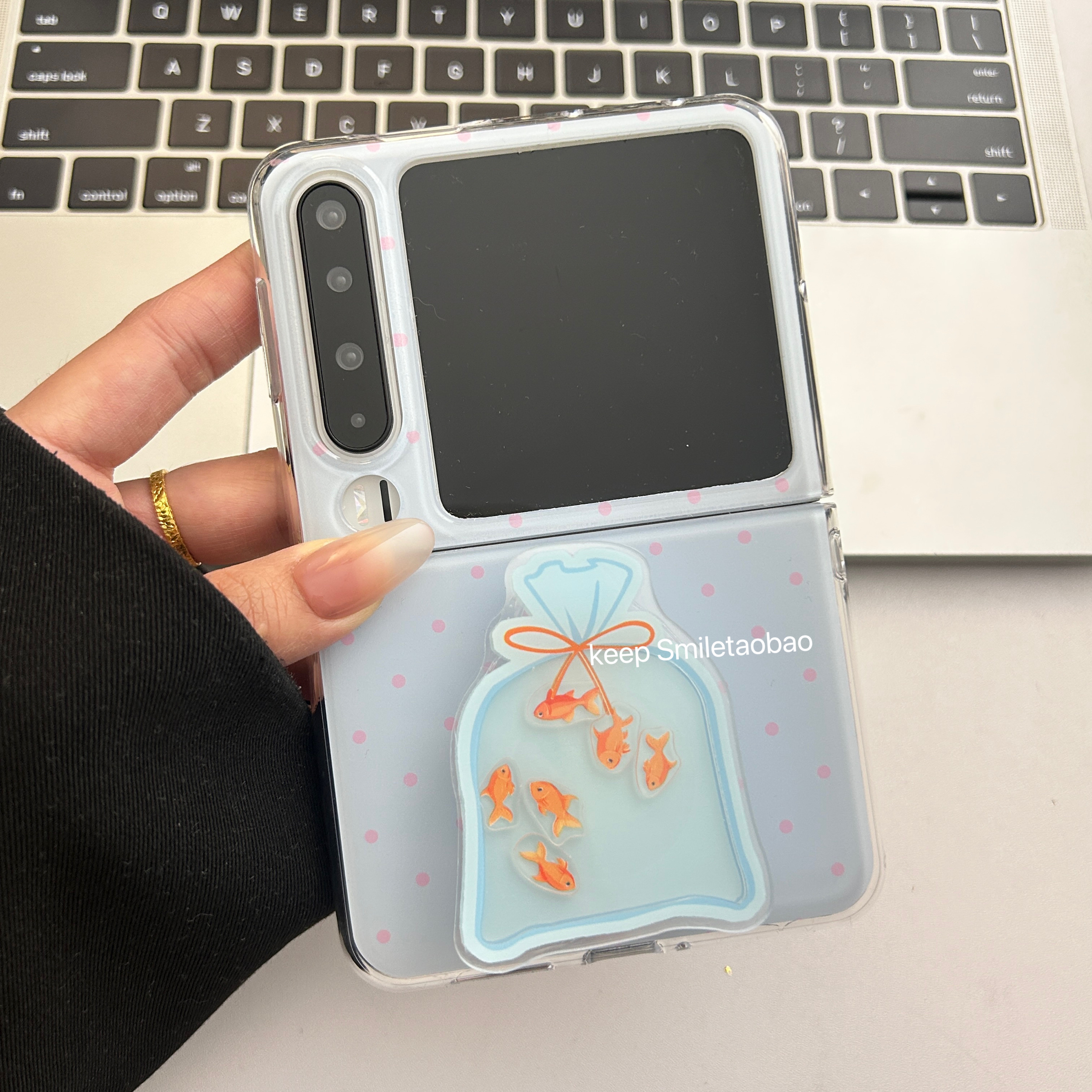 创意蓝波点金鱼支架适用适用华为PuraX手机壳小米mixflip折叠屏pokcet2手机壳三星zflip6/5硬壳oppoN3flip新