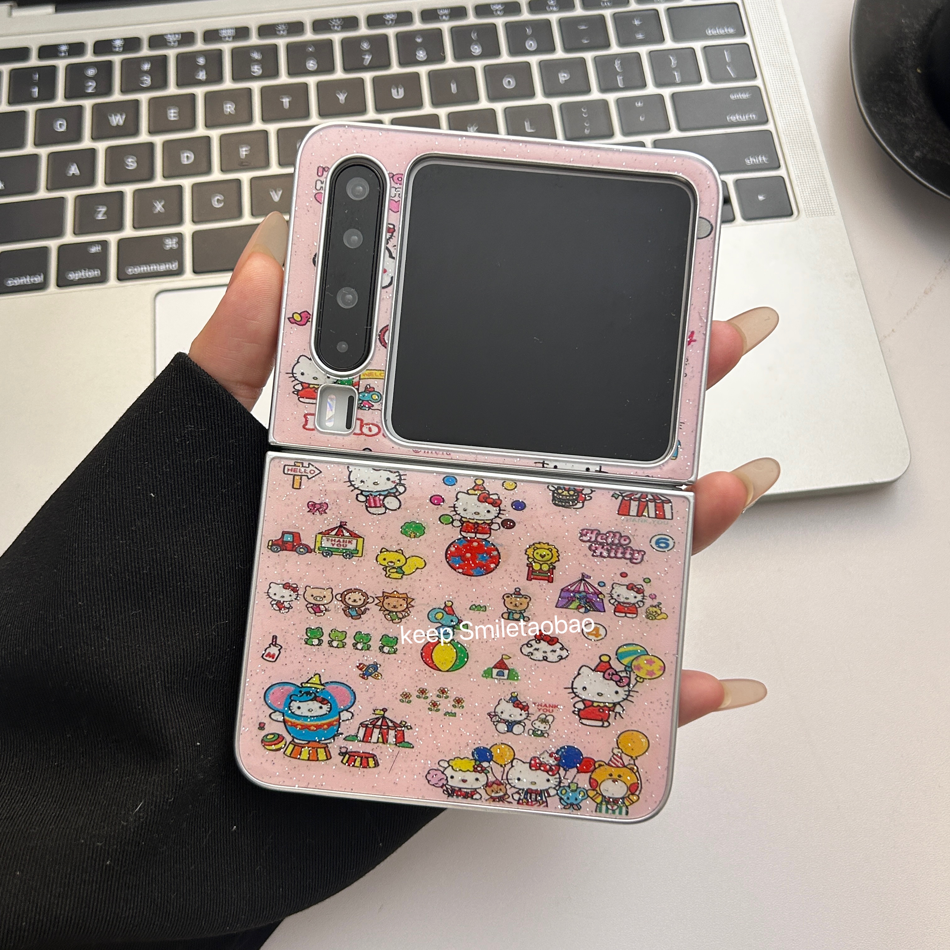 少女心粉色马戏团网红猫咪小动物适用小米mixflip2折叠屏手机壳华为purax新款pokcet2三星zflip6硬壳滴胶闪粉