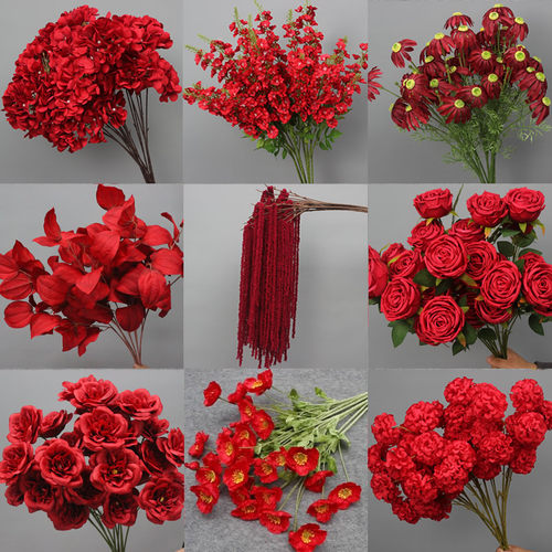 红色系花艺婚庆仿真花路引花插花