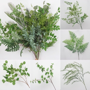 森系婚礼堂花材 绿植婚庆仿真吊顶花叶背景花排插花 绿色仿真花