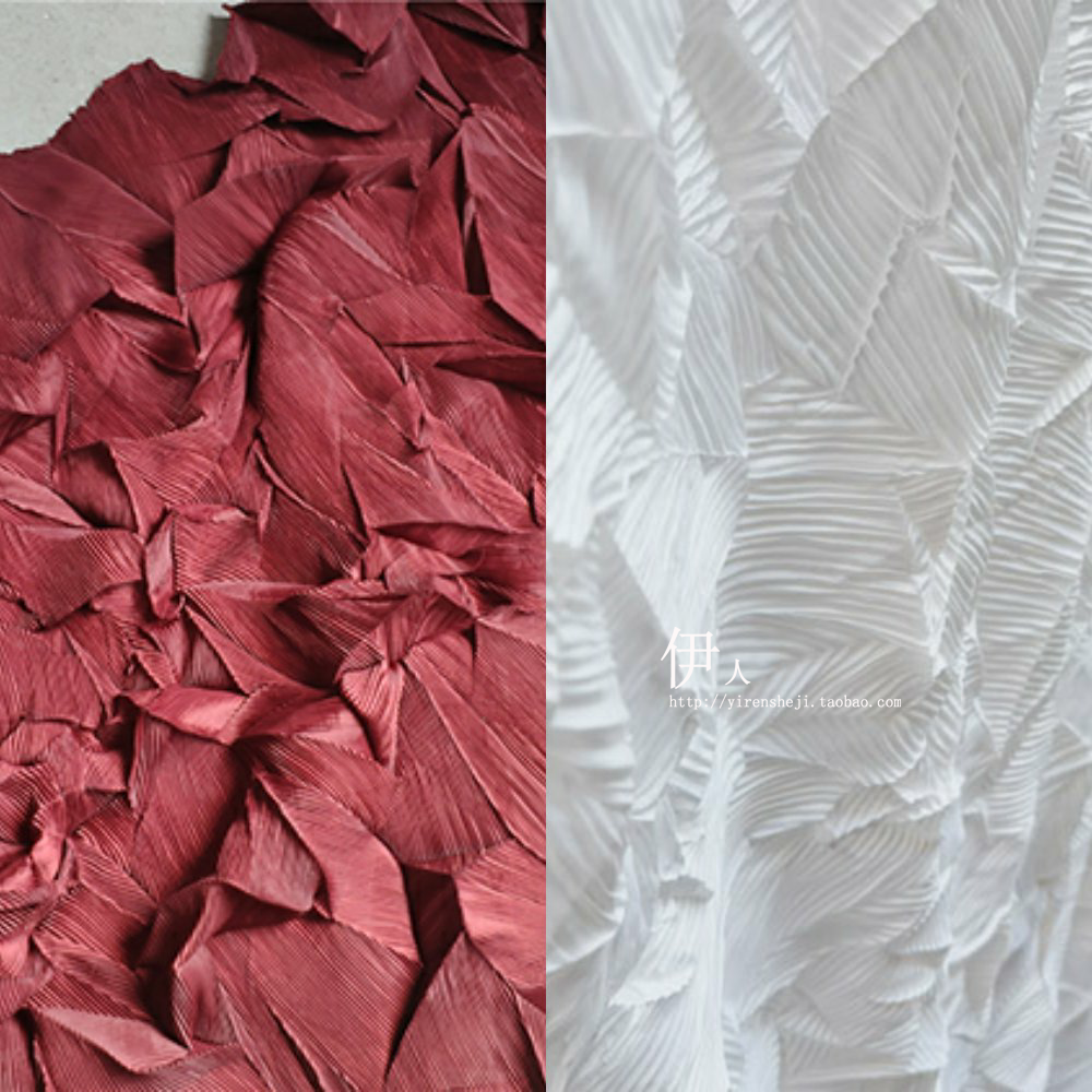 三宅一生拉直乱褶造型量服装色 diy百叶设计师特殊红酒肌理面料