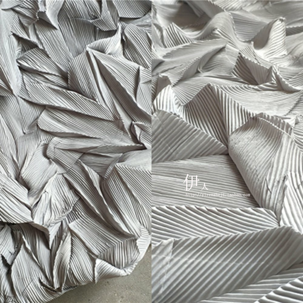肌理布料百叶乱褶压褶廓形三宅一生 银灰色轻薄布系列 设计师面料