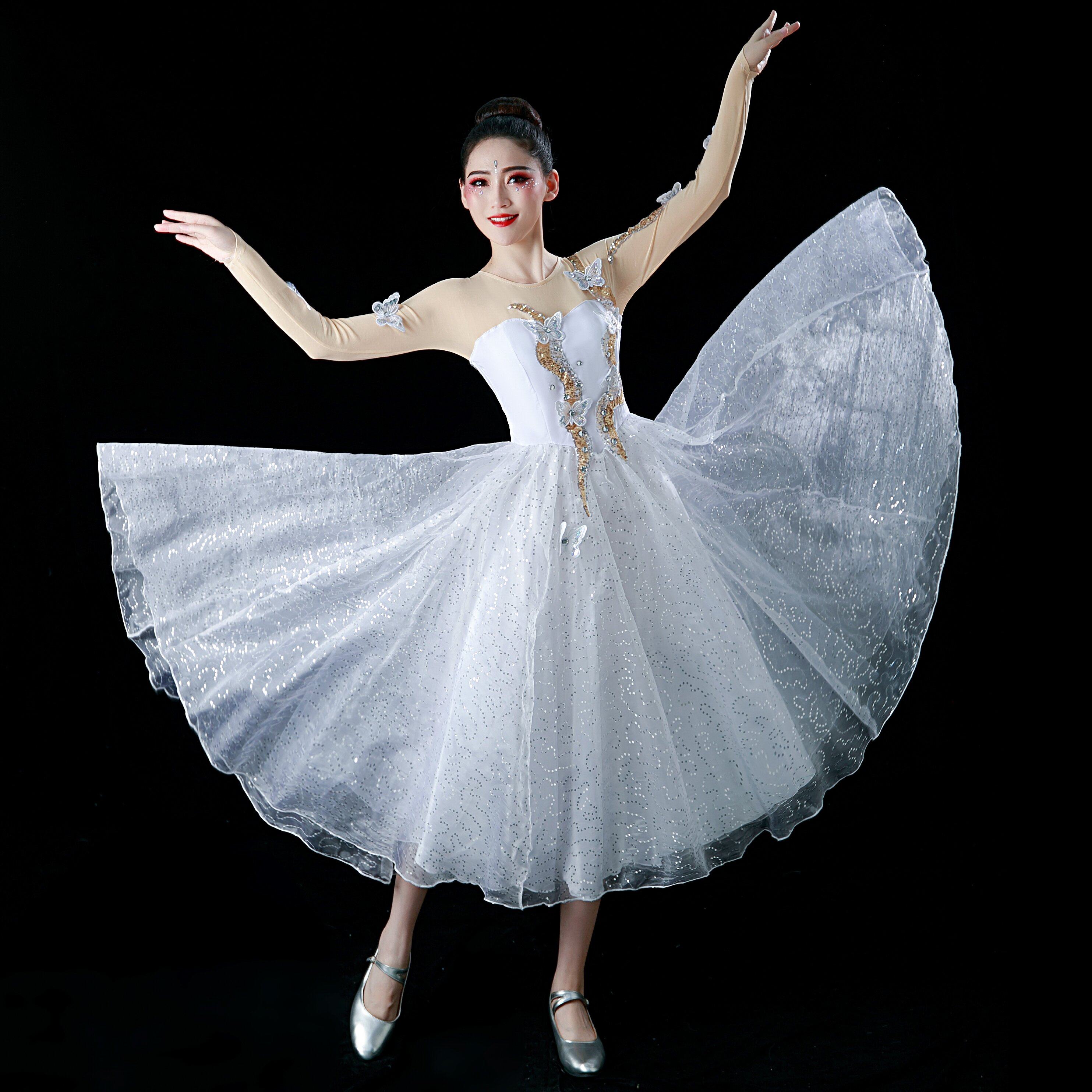 现代舞蹈演出服芭蕾舞白色表演服开场舞蓬蓬裙飘逸成人女舞蹈服