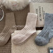 3双装 冬季 儿童韩系加厚坑条中筒袜女童保暖羊毛袜子潮童袜学生袜