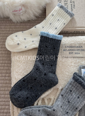 3双装冬季儿童加厚保暖波点中筒袜女童羊毛袜子宝宝袜子学生袜子