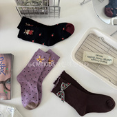 女童纯棉无骨卡通蝴蝶结袜子儿童韩版 3双装 秋季 中筒袜宝宝袜子潮