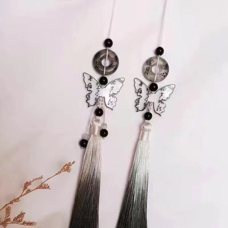 【素心追月】书法蝴蝶平安扣挂饰汉服配饰旗袍流苏手机链钥匙吊坠