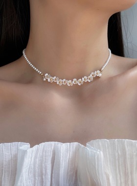 花仙子珍珠项链超仙甜美贝壳花朵锁骨链ins小众设计时尚网红颈链