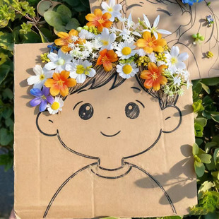纸板插花DIY创意手工小男孩女孩户外活动纸板春天大自然主题画