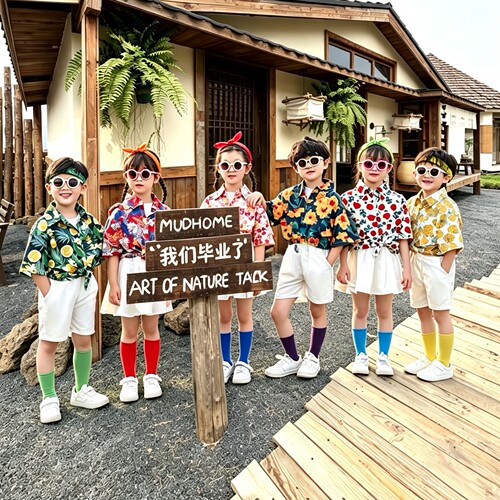 六一男女童港风花衬衫演出服