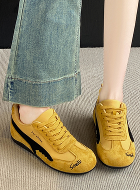 女童鞋黄色复古阿甘德训鞋2025新款秋季百搭学生运动休闲鞋不累脚