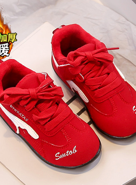 ABC defier儿童鞋红色阿甘鞋女童2025新款冬季男童加绒运动二棉鞋