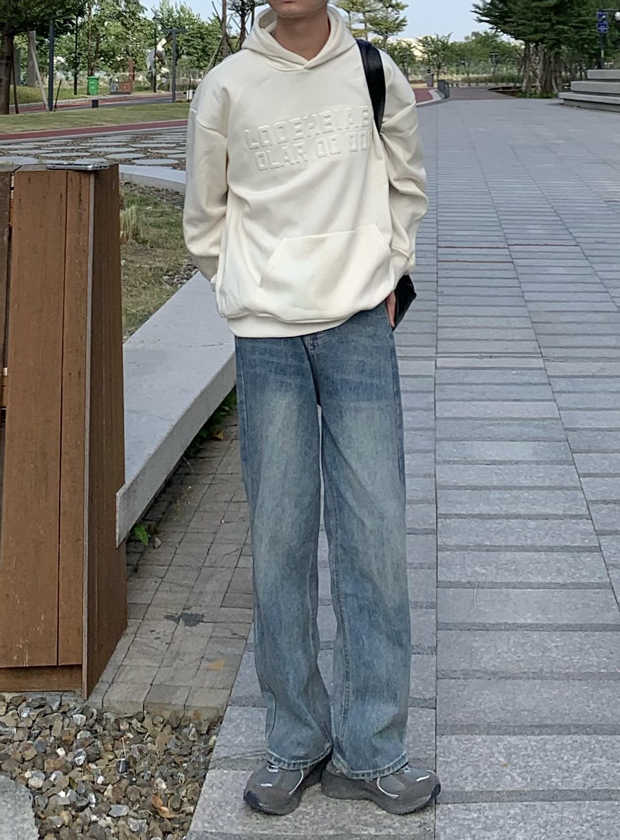 beancurd 美式复古浅蓝色直筒牛仔裤港风显瘦高腰宽松阔腿裤 男女