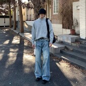 男K9352 宽松休闲直筒裤 BEANCURD美式 复古cleanfit水洗做旧牛仔裤