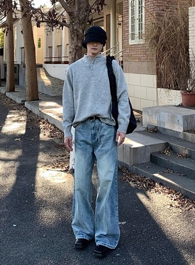 BEANCURD美式复古cleanfit水洗做旧牛仔裤宽松休闲直筒裤男K9352