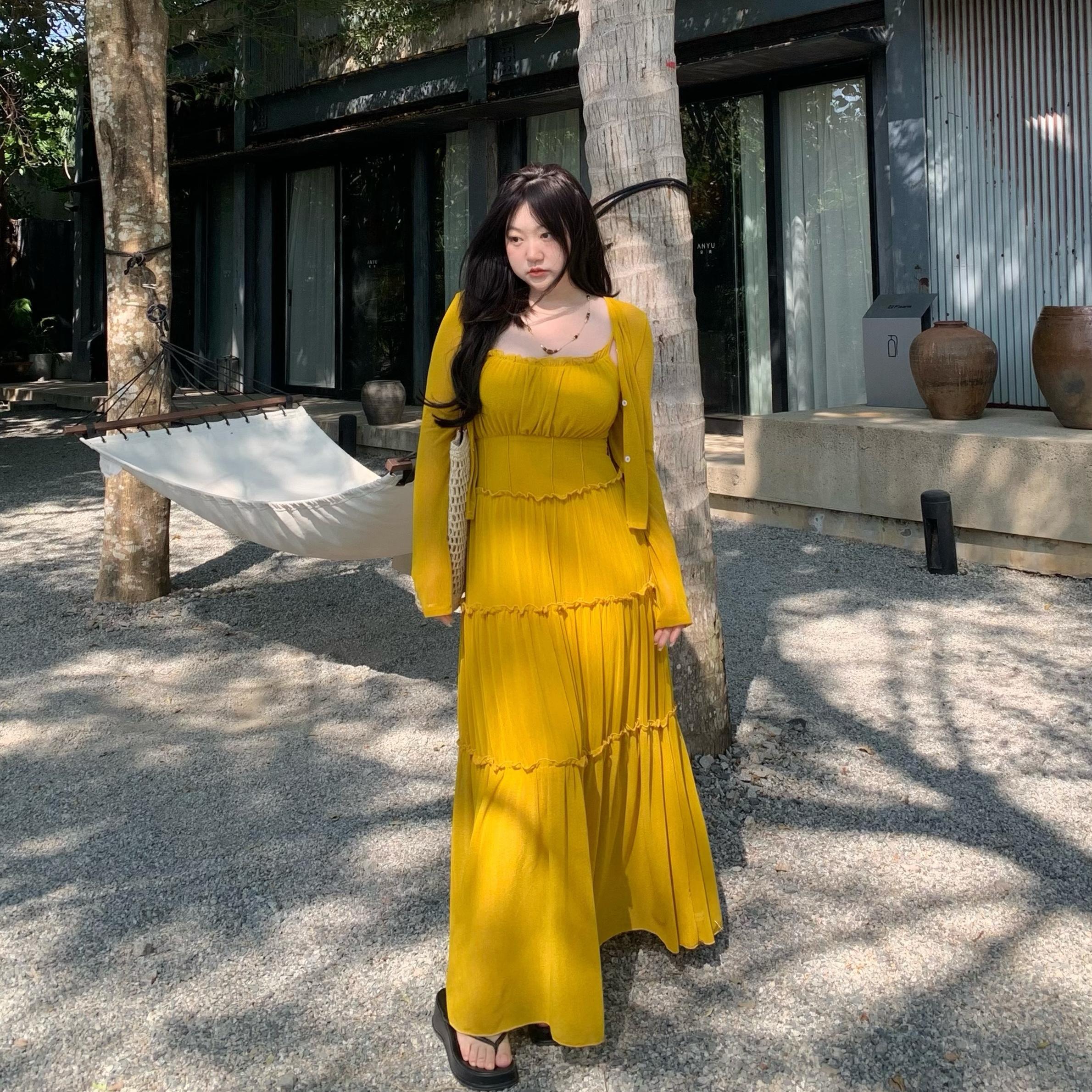 高级耳边不撞款法式吊带连衣裙女