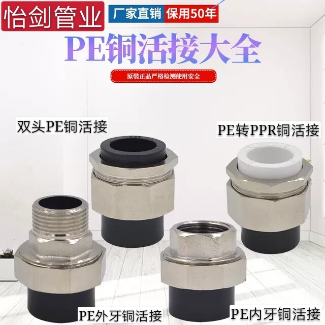 pe外丝内丝铜铁双头双活接pe转ppr铜铁活接转换接头水管管材管件