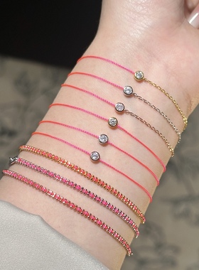 法国银粉色系女情侣编织幸运手绳