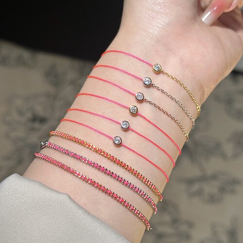 法国银粉色系女情侣编织幸运手绳