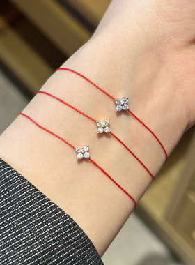 法国巴黎小红绳圆钻红绳女转运珠