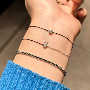 王昶同款本命年18K法国小红绳编制珠珠手链女男情侣闺蜜幸运925银