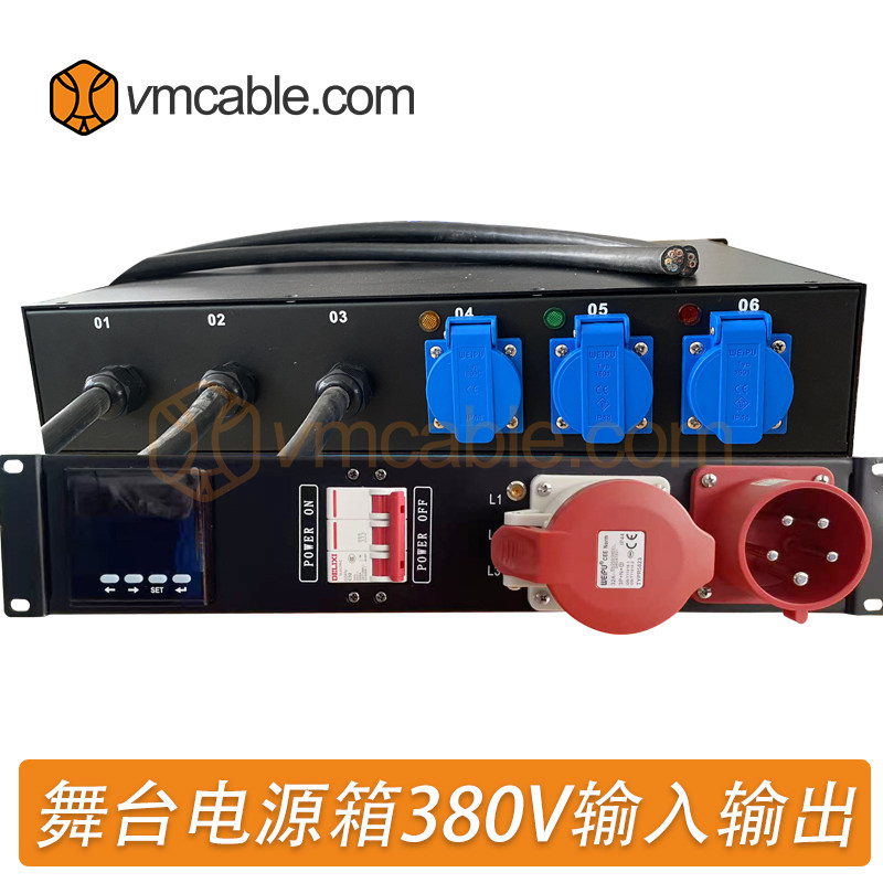 定制款 舞台音响电源直通箱三相380V输入输出带漏保欧标国标插座