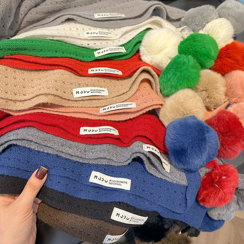 可拆卸毛球！韩版绵羊绒围脖小披肩女秋冬保暖针织三角巾羊毛围巾