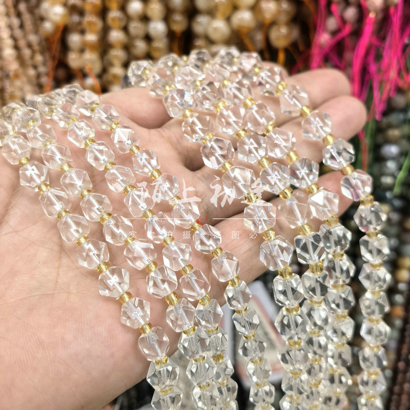 压电白水晶6/8mm正方形切面八角唐八棱半成品DIY手工饰品项链配件