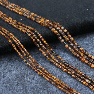 天然黄虎眼石切面小方糖散珠四方形切角串珠手链项链diy饰品配件