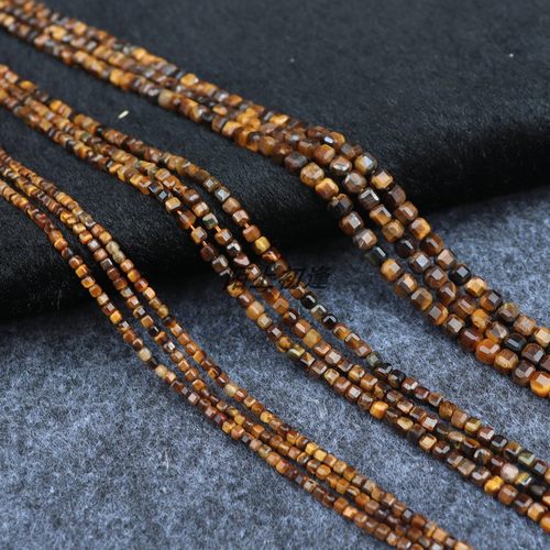 天然黄虎眼石切面小方糖散珠四方形切角串珠手链项链diy饰品配件