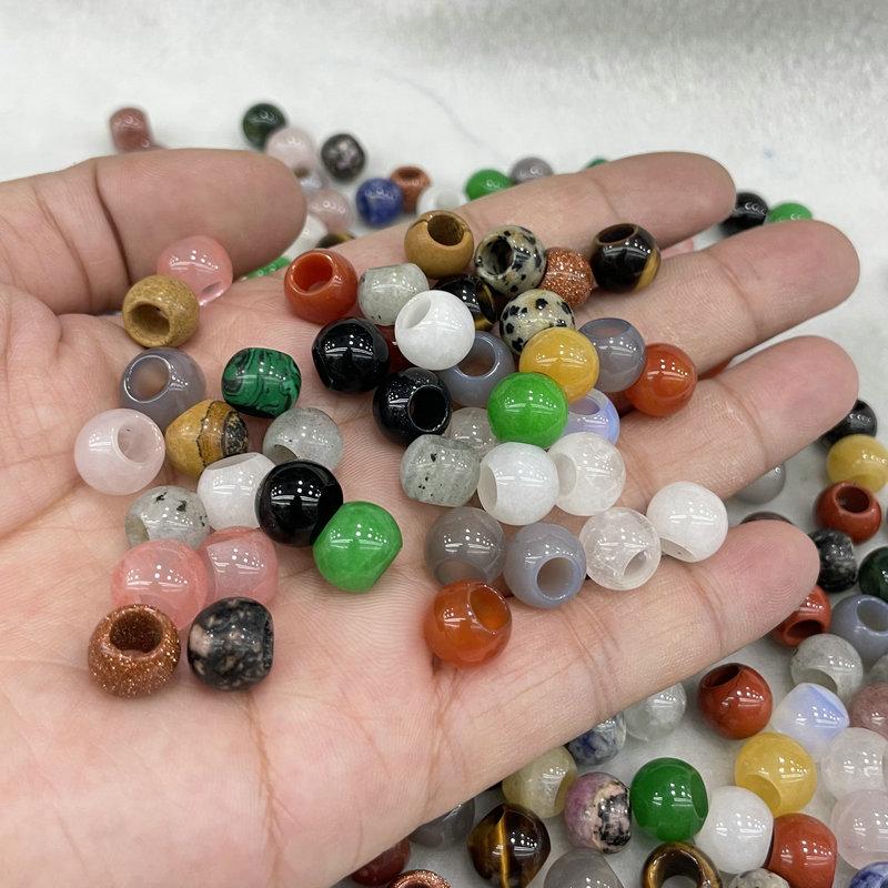 10mm水晶玛瑙玉石单颗圆珠5mm大孔径散珠diy文玩手工编织隔珠配珠