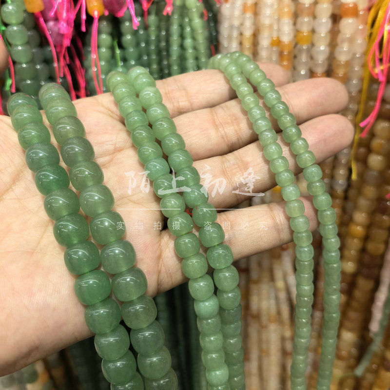 天然绿东陵玉老型珠苹果珠隔珠手串项链diy饰品配件串东陵玉桶珠