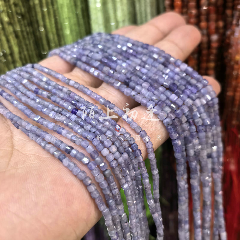 天然坦桑石切面刻面小方糖散珠 串珠手链项链半成品 diy饰品配件