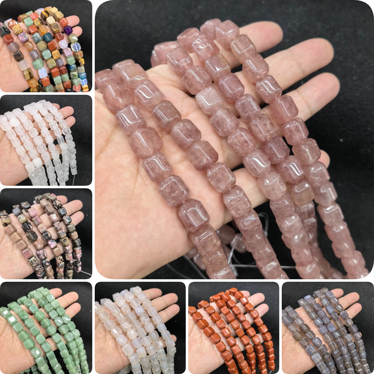 10*12mm玛瑙长方块草莓图画白松圆角四方diy手工饰品隔珠鼓珠配件