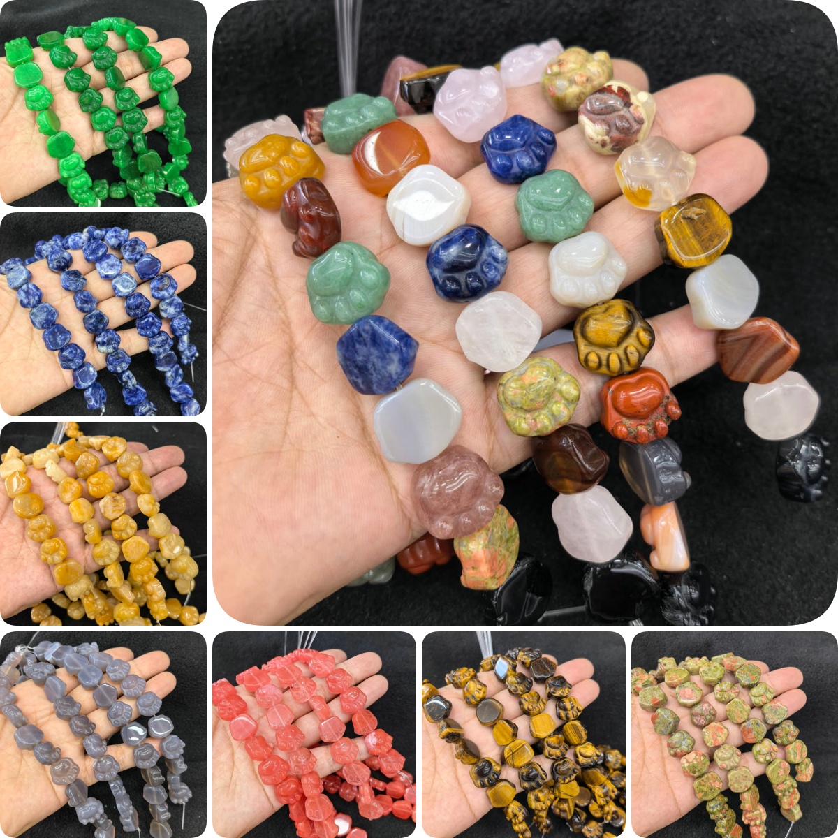 14*16mm水晶玛瑙雕刻熊掌猫爪散珠串珠DIY手链项链饰品配件半成品