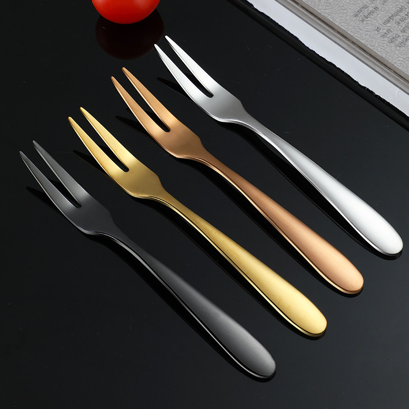 304不锈钢水果叉加厚儿童甜品蛋糕叉子创意月饼叉镀金黑色水果签