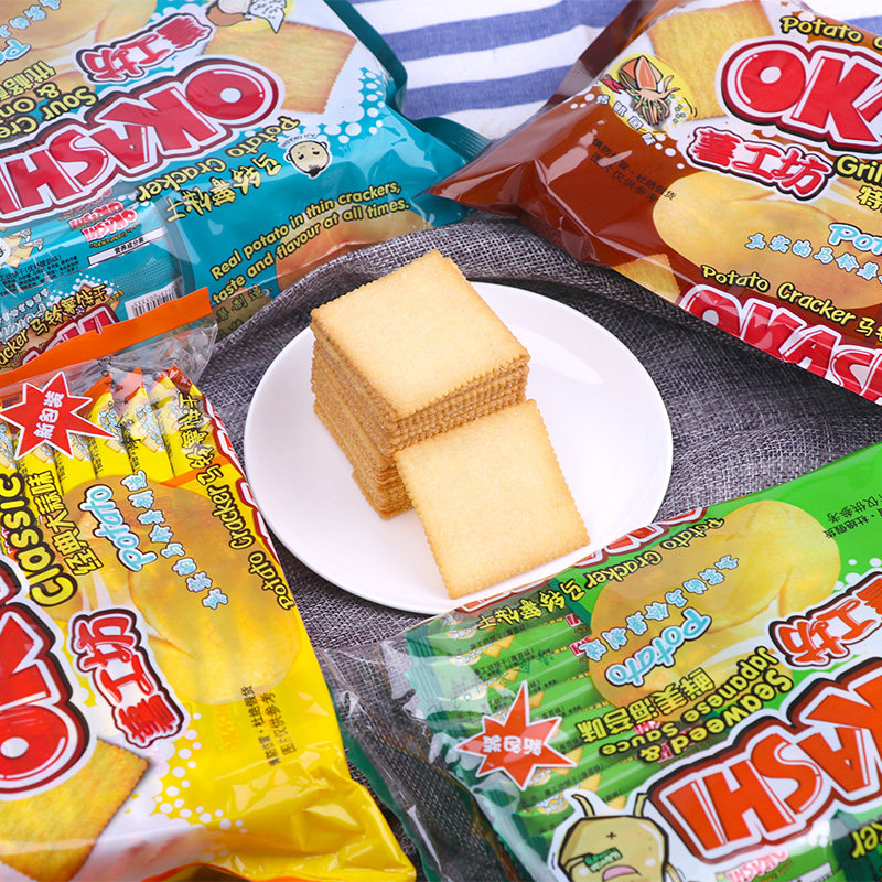 薯工坊马铃薯饼干192g 大蒜鱿鱼酸奶海苔味 土豆薄脆饼干休闲零食