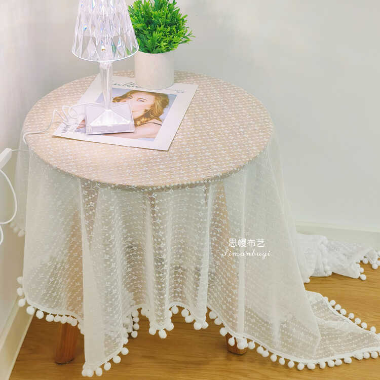 ins风蕾丝桌布复古甜品台韩式白色镂空小圆桌田园北欧茶几台布