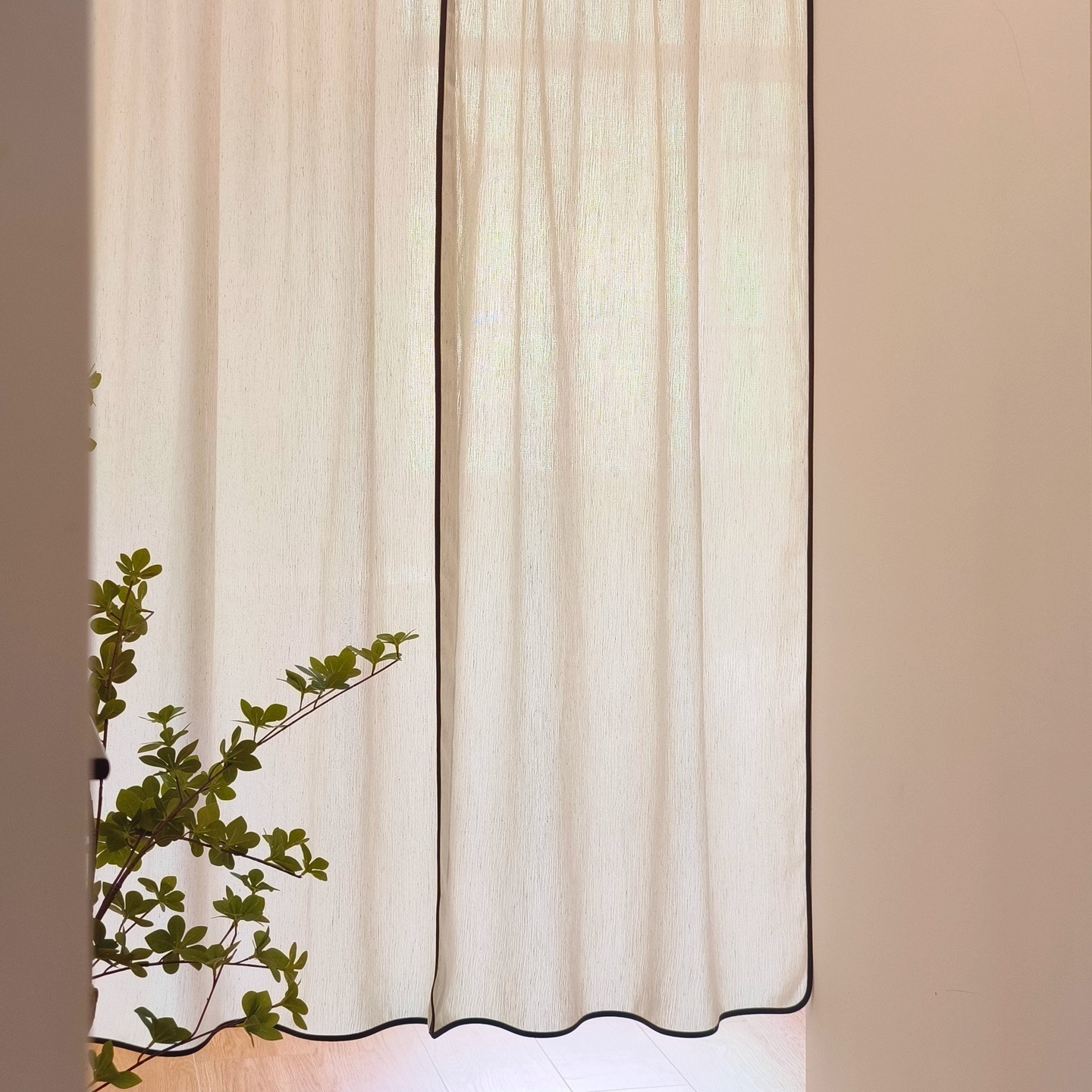 中古奶油风分片式门帘简约复古仿棉麻隔断飘窗小窗帘短帘免打孔