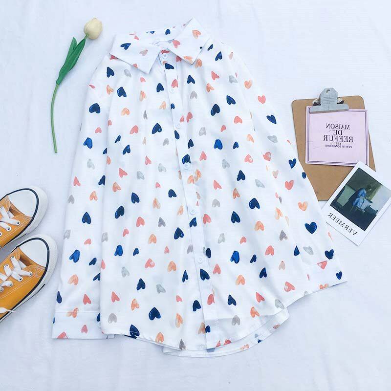 甜美日系小清新寬松彩色愛心印花防曬衫夏季可愛少女薄款長袖襯衫在類目 女裝/女士精品, 襯衫中 - 來自Buy2taobao.com提供專業的淘寶代購服務
