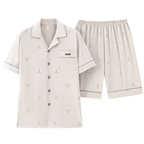 老人夏装短袖睡衣男两件套纯棉爸爸开衫家居服老头爷爷纯棉休闲装