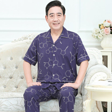 爸爸夏天睡衣裤男大码爷爷纯棉开衫衣服中老年人休闲运动短袖男装