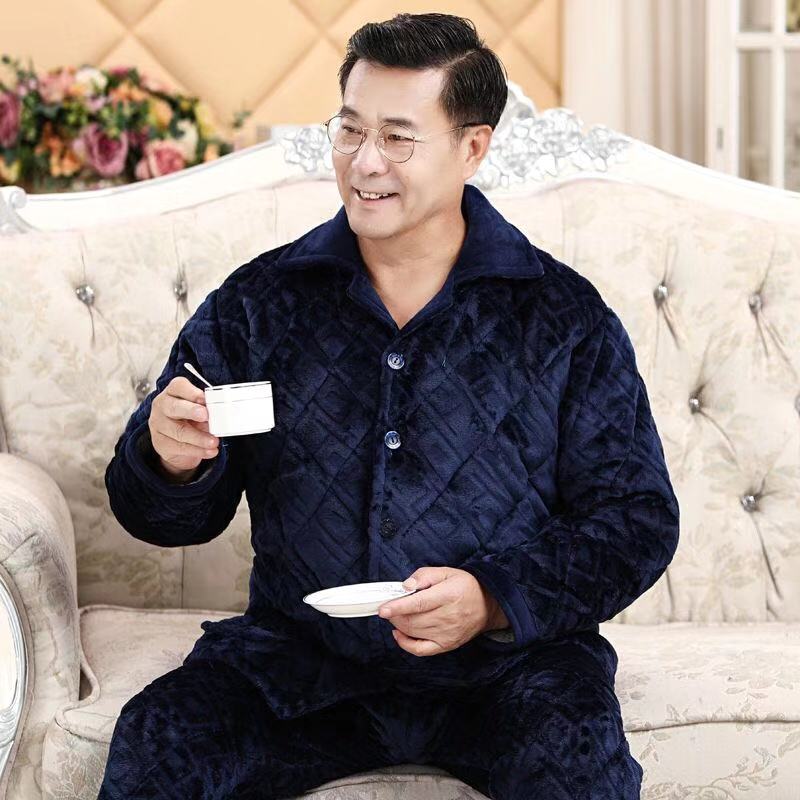 冬季中老年保暖珊瑚绒夹棉外套男